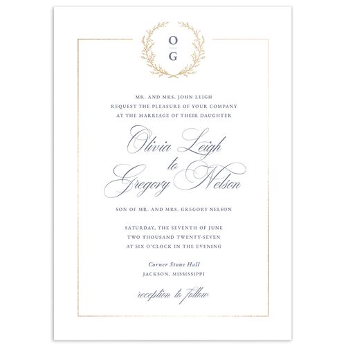 Gilded Wreath Wedding Invitations - Dusty Blue
