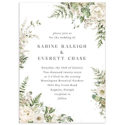Gilded Fern Frame Wedding Invitations - Linen