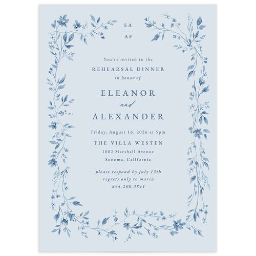 Timeless Floral Rehearsal Dinner Invitations - Dusty Blue