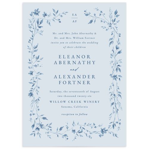 Timeless Floral Wedding Invitations - Dusty Blue