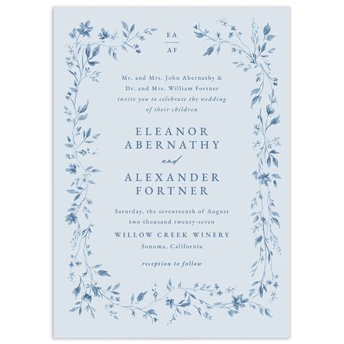Timeless Floral Wedding Invitations - Dusty Blue