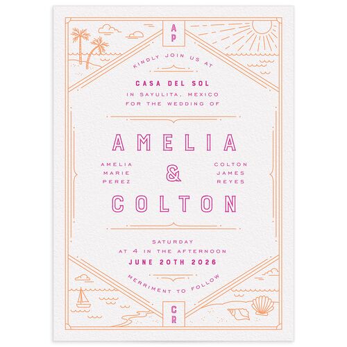 Iconic Beach Wedding Invitations - Tangerine