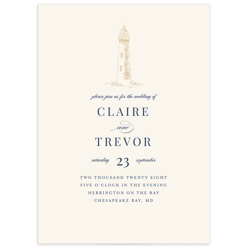 Elegant Lighthouse Foil Wedding Invitations - Maritime