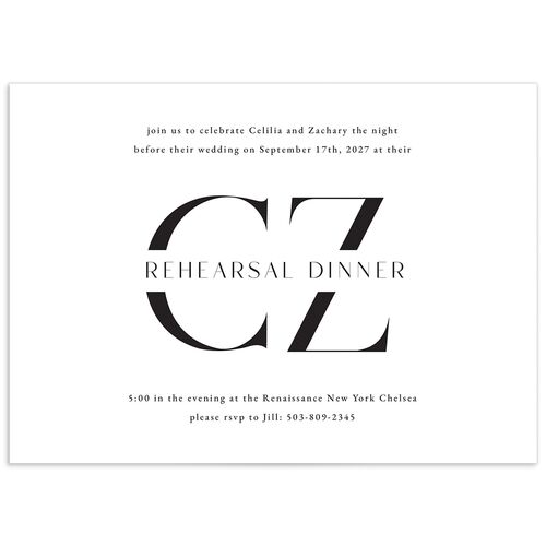 Simple Modern Monogram Rehearsal Dinner Invitations - Pure White