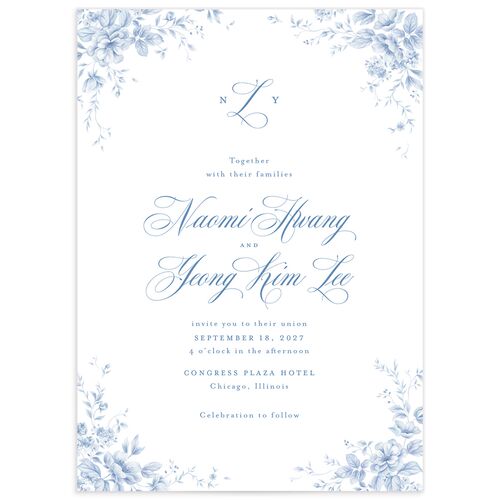 Vintage Florals Wedding Invitations - Regency Blue
