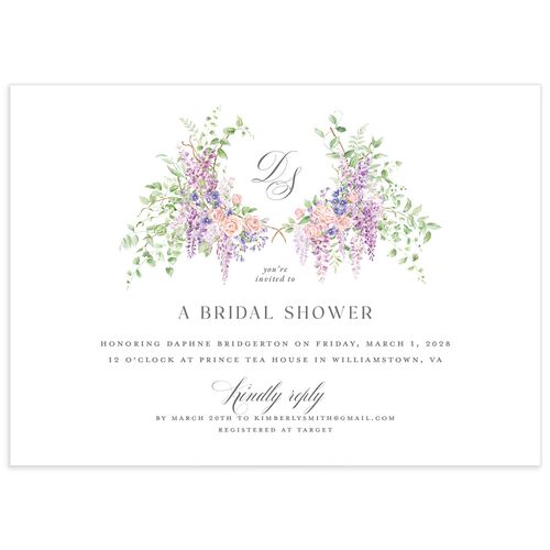 Formal Wisteria Garden Crest Bridal Shower Invitations by Bridgerton - Purple Haze