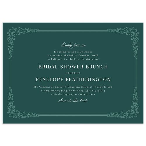 Glamorous Crown Monogram Crest Bridal Shower Invitations by Bridgerton - Deep Lake