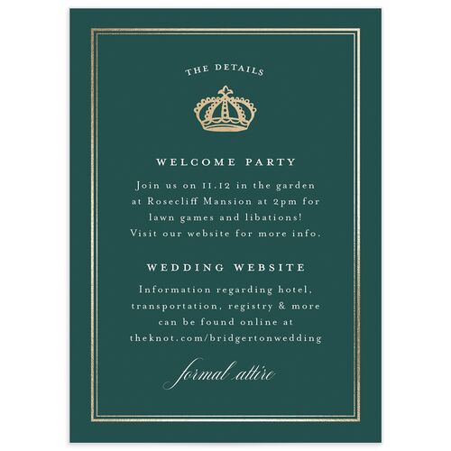Glamorous Crown Monogram Crest Wedding Enclosure Cards by Bridgerton - Deep Lake