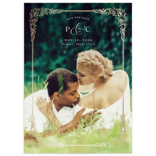 Glamorous Crown Monogram Crest Save the Date Cards by Bridgerton - Deep Lake