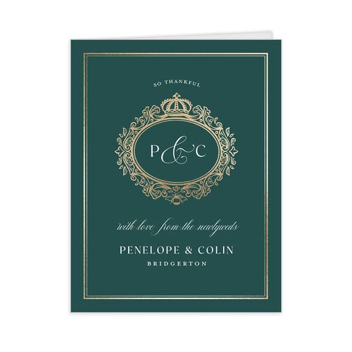 Glamorous Crown Monogram Crest Thank You Cards by Bridgerton - Deep Lake