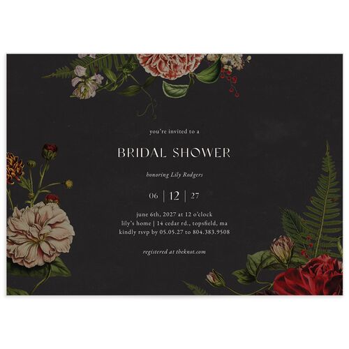 Gothic Floral Bridal Shower Invitations - Midnight