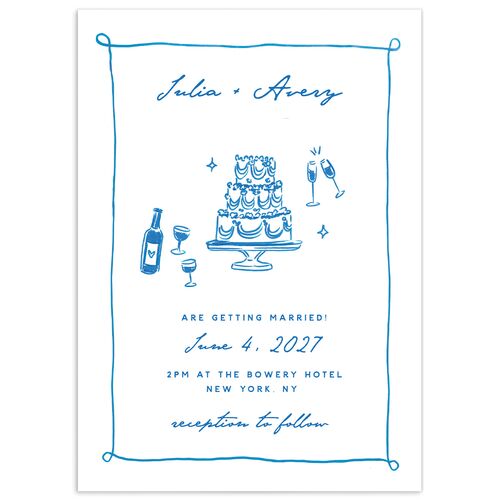 Hand Drawn Cake Wedding Invitations - French Blue