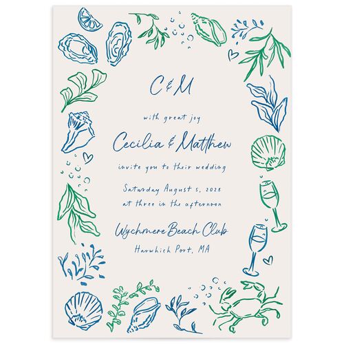 Nautical Border Wedding Invitations - French Blue