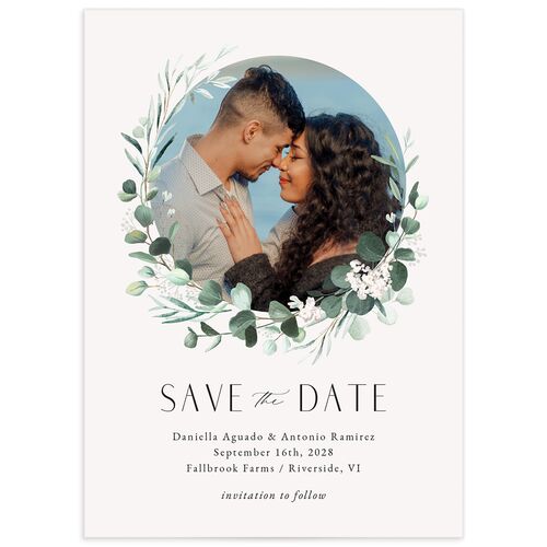 Eucalyptus Hoop Save the Date Cards - Pure White