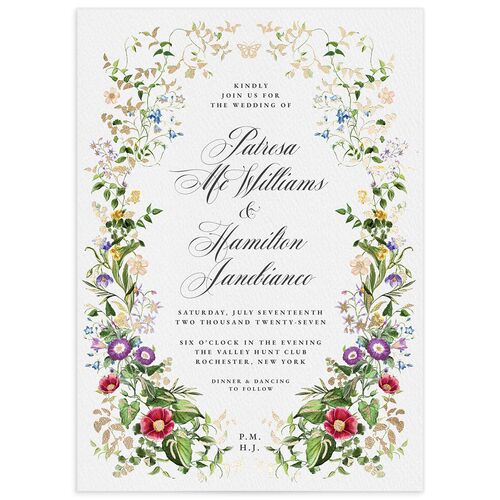 Opulent Garden Foil Wedding Invitations - Pure White