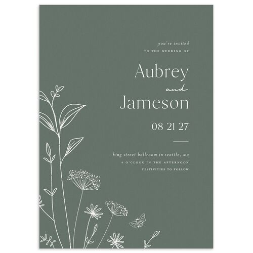 Simple Modern Wildflowers Wedding Invitations - Deep Olive