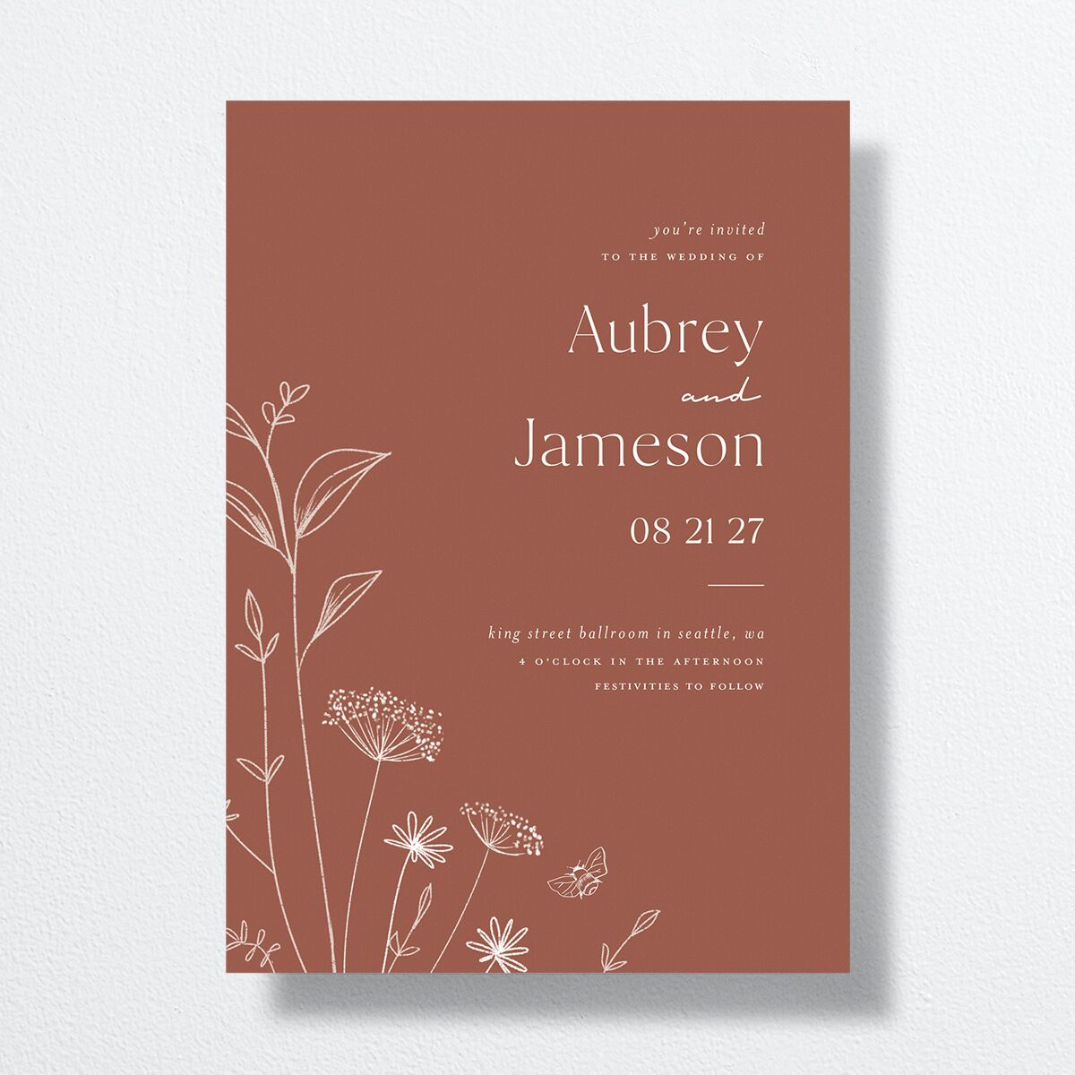 Simple Modern Wildflowers Wedding Invitations