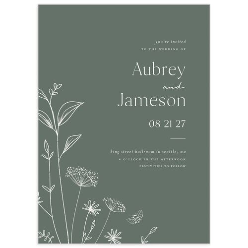 Simple Modern Wildflowers Wedding Invitations - Deep Olive