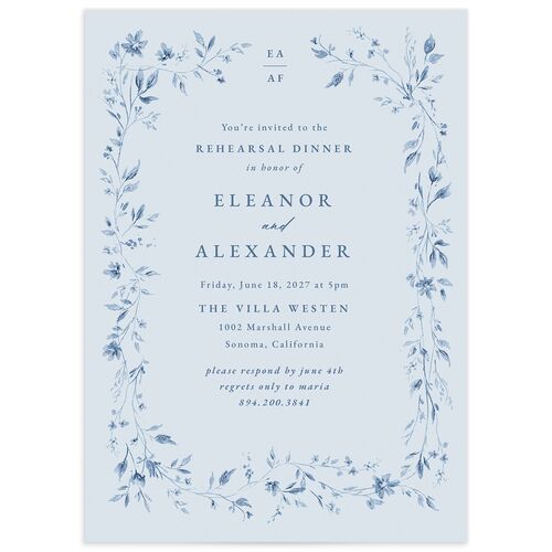 Timeless Floral Foil Rehearsal Dinner Invitations - Dusty Blue