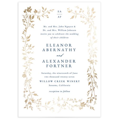 Timeless Floral Foil Wedding Invitations - Dusty Blue