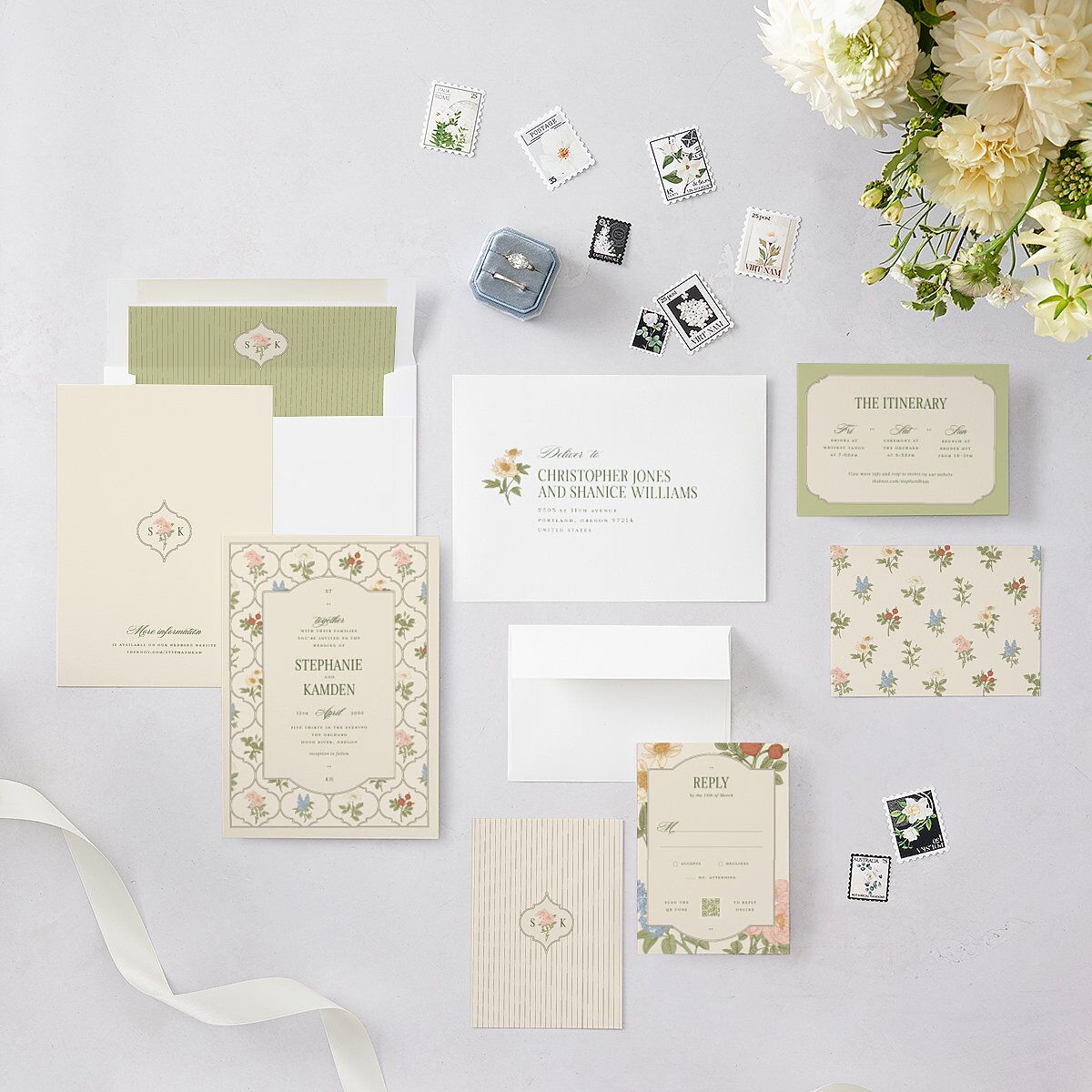 Floral Vintage Lattice Wedding Invitations Champagne Signature Blank No Standard
