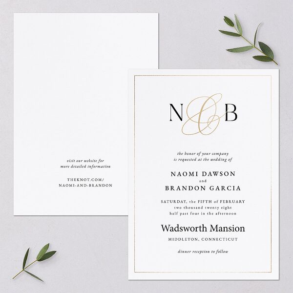Romantic Ampersand Wedding Invitations Pure White Gold No Signature Blank