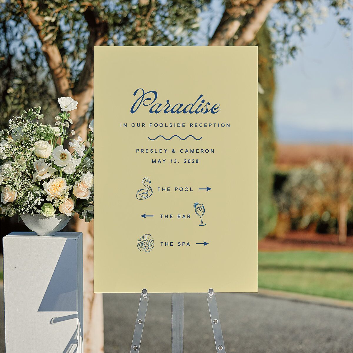 Cabana Stripes Standard Direction Sign Large Lemon Standard Indoor Foam Core L Direction