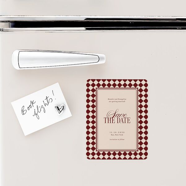 Elegant Diamond Pattern Save The Date Magnets Burgundy Magnet Paper