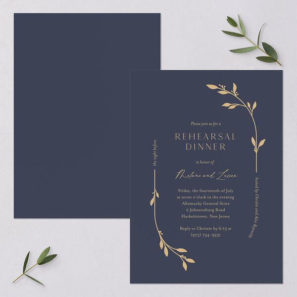 Gilded Sprigs Rehearsal Dinner Invitations Moody Blue Signature Blank Standard