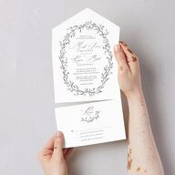 Illustrated Vines All-in-One Wedding Invitations Charcoal Signature Light Both Recipient and Return Addresses No
