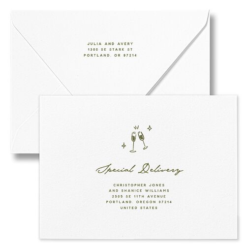 Hand Drawn Cake Bridal Shower Invitation Euro Envelopes White Dark Camo None Luxe Signature
