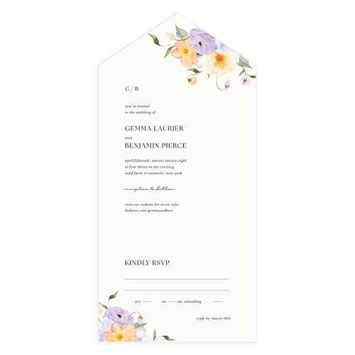 Pastel Garden All-in-One Wedding Invitations Sheer Lilac Signature Light Both Recipient and Return Addresses No