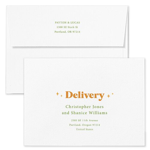 Colorful Retro Stripes Save The Date Card Envelopes White Sea Foam Both Recipient and Return Addresses Signature Standard