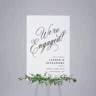 We're Engaged Calligraphy Engagement Party Standard Welcome Sign Champagne Standard Indoor Foam Core L Welcome