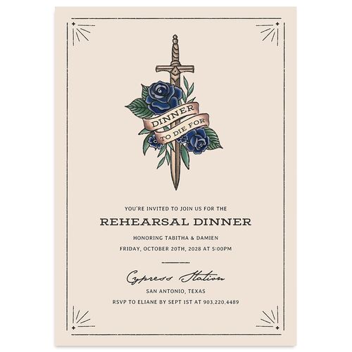 Til Death Tattoos Rehearsal Dinner Invitations Moody Blue Signature Blank Standard
