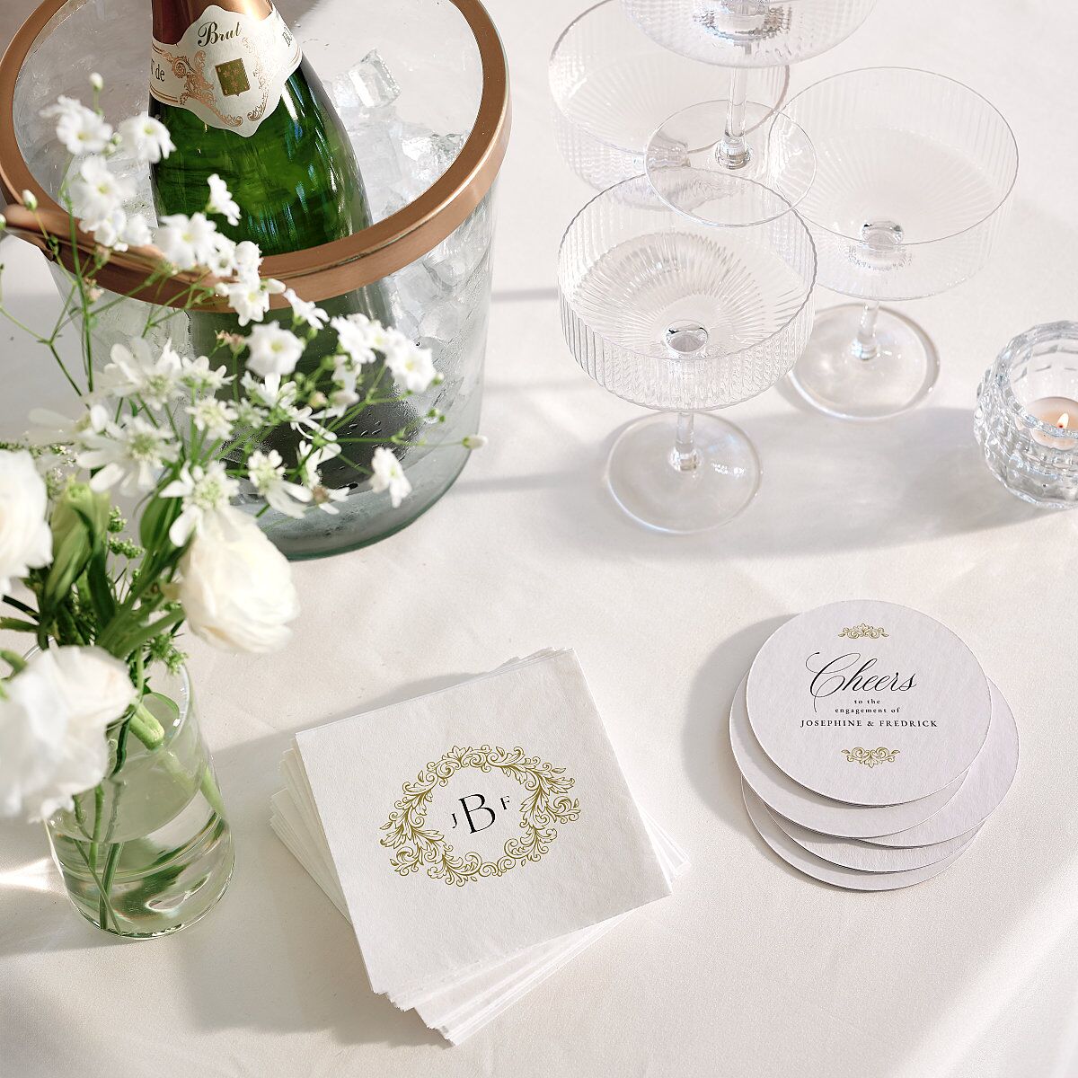 Black Tie Crest Engagement Party Wedding Day Coasters Pure White Cardboard Circle