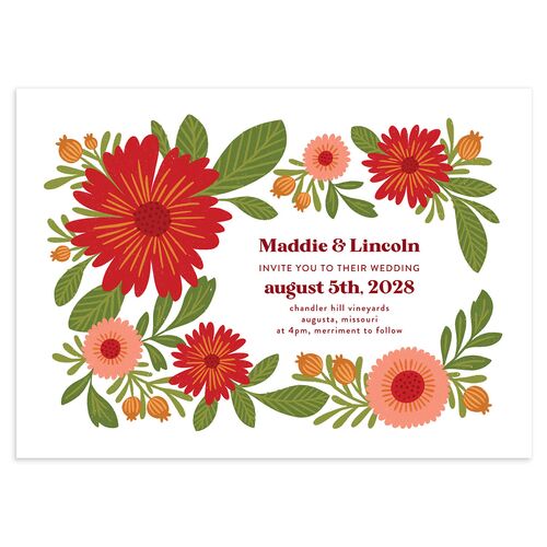 Retro Bloom Wedding Invitations Ruby Signature Blank No Standard