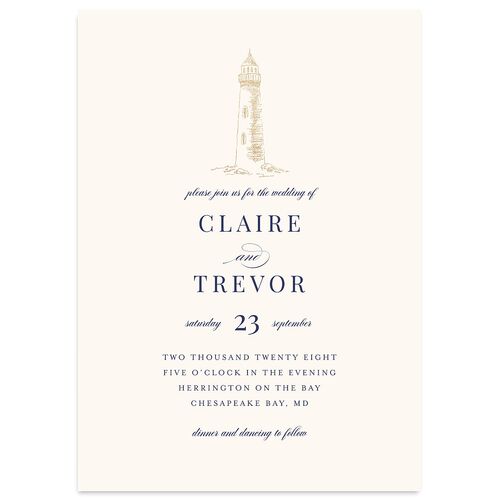 Elegant Lighthouse Foil Wedding Invitations Gold Maritime Signature Blank No Standard