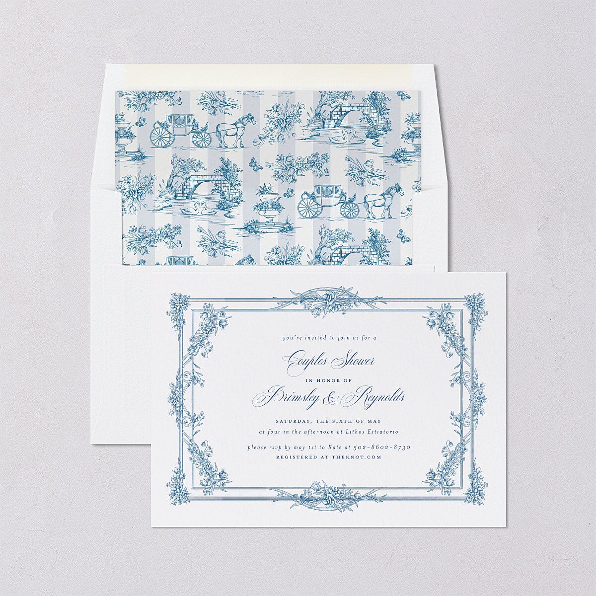 Elegant Antique Toile Frame Bridal Shower Invitations by Bridgerton Cruise Signature Blank Standard