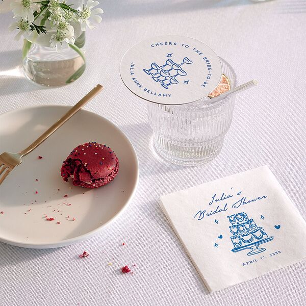 Hand Drawn Cake Bridal Shower Wedding Day Coasters French Blue Cardboard Circle