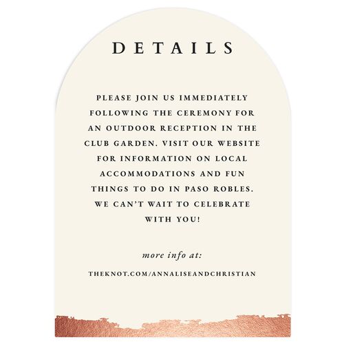 Elegant Edge Wedding Event Detail Cards Rose Gold Linen Signature Arch