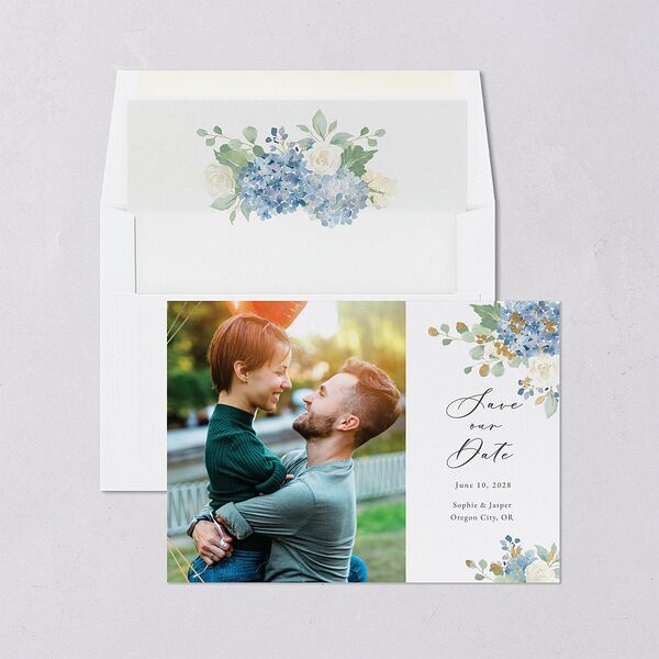 Gilded Hydrangea Save the Date Cards Gold Ocean Signature smooth Blank No Standard