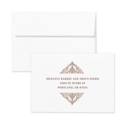 Indian Painted Henna Response Card Envelopes White Chestnut Return Address Signature Standard
