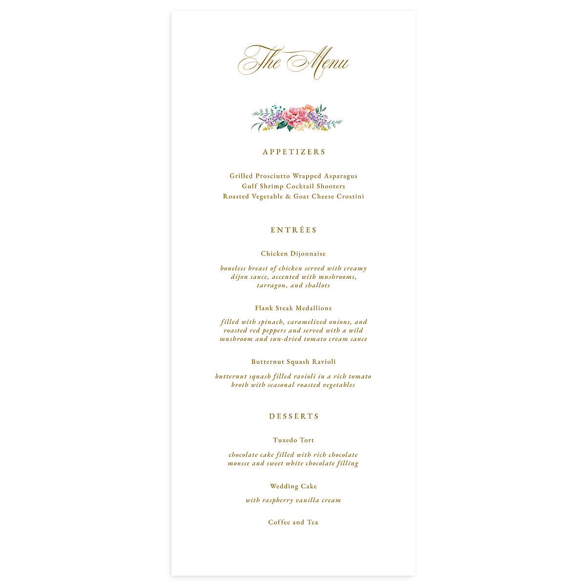 Glamorous Regency Garden Menus by Bridgerton