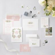 Maximalist Floral Crest Wedding Invitations Pink Cotton Signature Blank No Standard