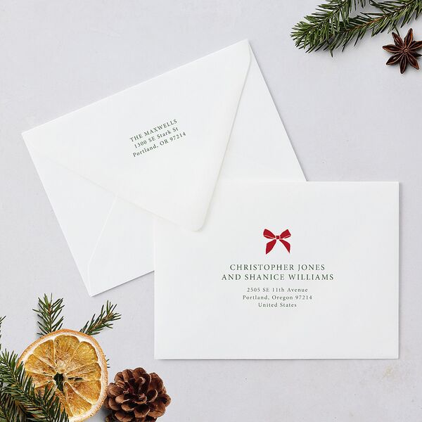 Simple Frame Photo Accent Holiday Card Euro Envelopes White Hunter Green Both Recipient and Return Addresses Luxe Signature