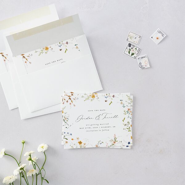 Dainty Wildflowers Save the Date Petite Cards Sunflower Signature smooth Blank Standard No