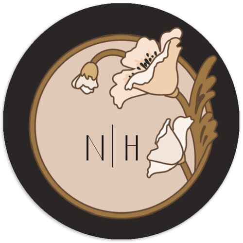 Vintage Nouveau Floral Wedding Stickers Licorice Circle