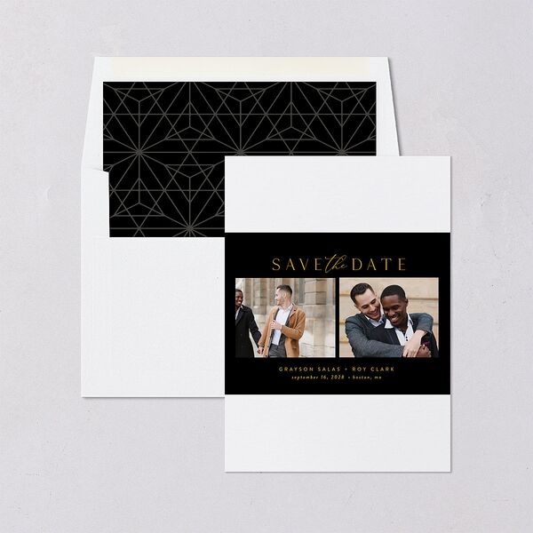 Elegant Grid Save the Date Cards Licorice Signature smooth Blank No