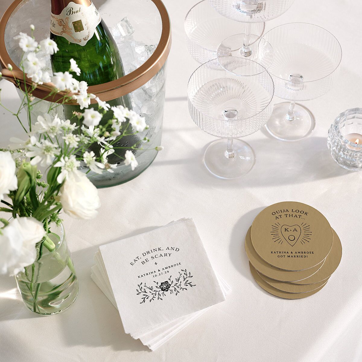 Skeleton Spirits Wedding Day Coasters Licorice Cardboard Circle